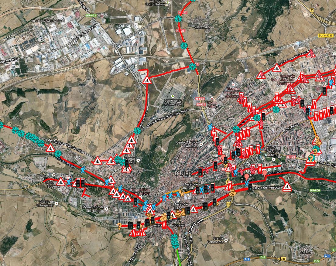 Mapa Burgos señalización errónea bici