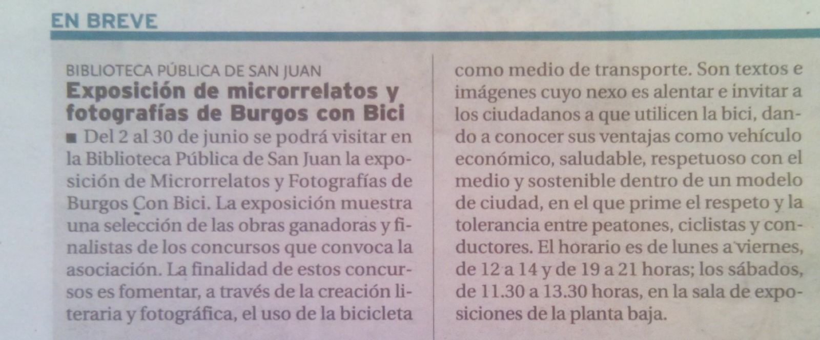 Anuncio de la exposición en el Diario de Burgos