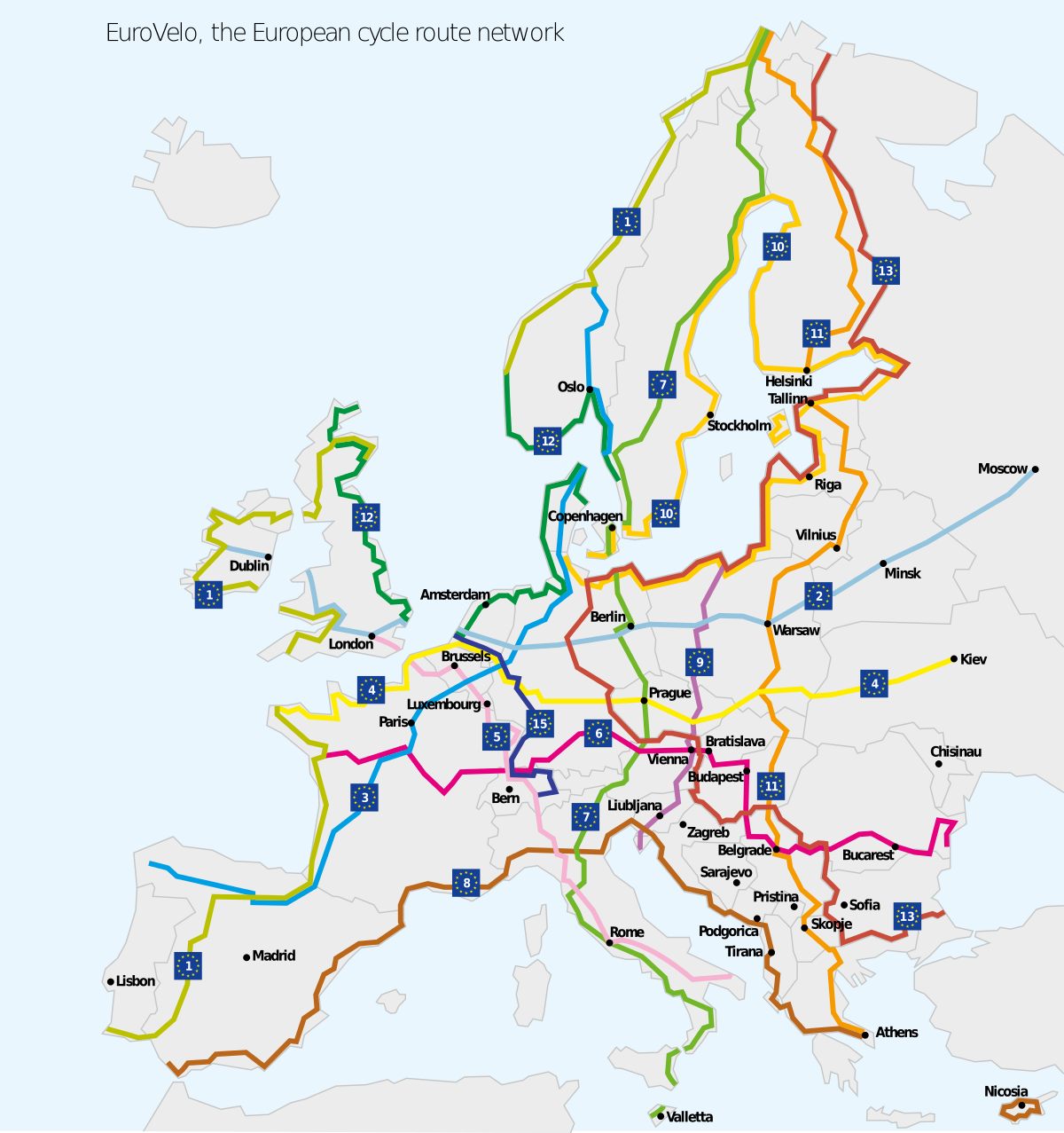 Mapa de grandes rutas Eurovelo
