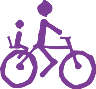 Logo BCB morado solo bici con niño