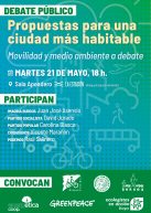 Cartel evento debate sobre temas medioambientales y de movilidad. Políticos burgaleses y representas de colectivos ciudadanos.