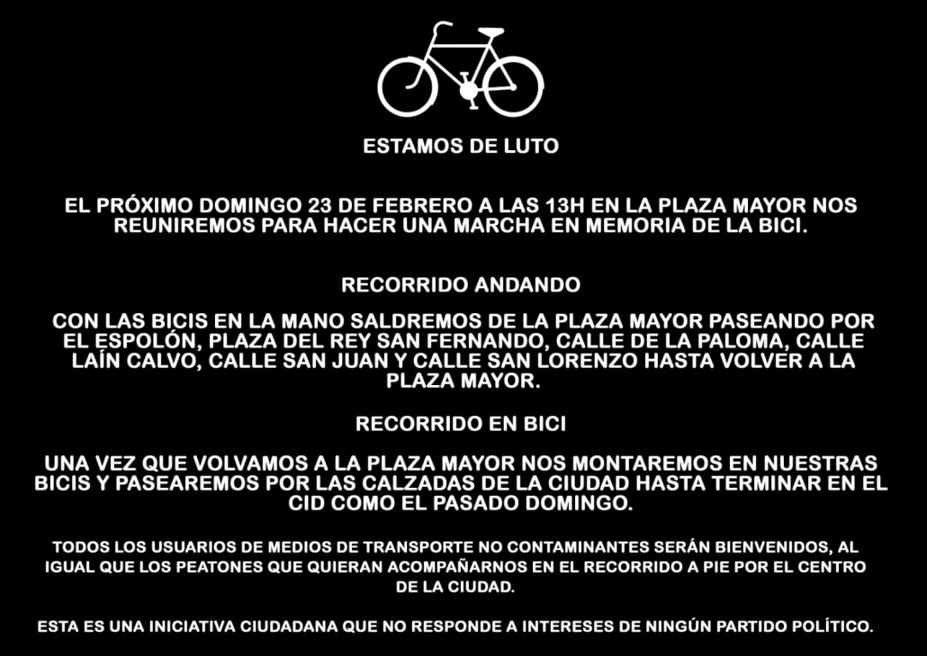 Concentración por la bici el domingo 23 de febrero de 2020 a las 13:00 en la plaza Mayor de Burgos
