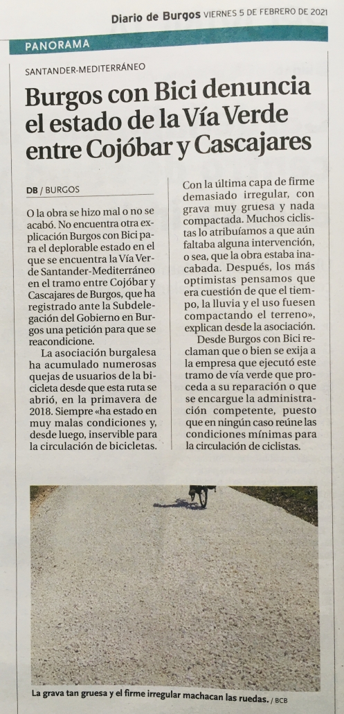 Noticia en Diario de Burgos el 5-febrero-2021