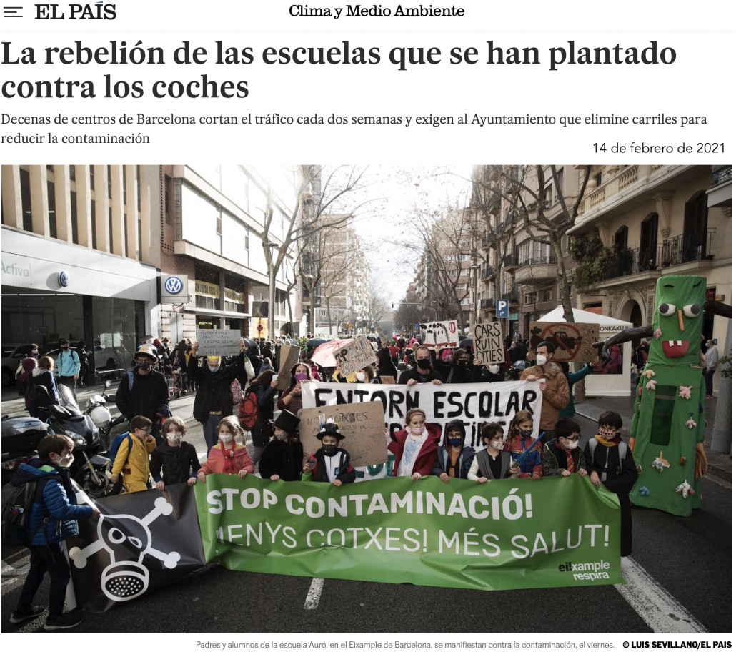 Artículo de el diario El País La rebelión de las escuelas que se han plantado contra los coches. 14 de febrero de 2021