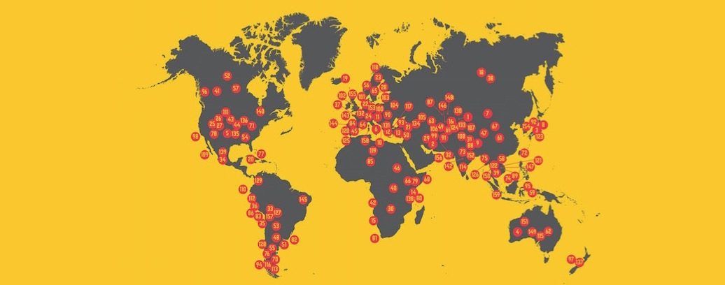 Mapamundi con destinos señalados