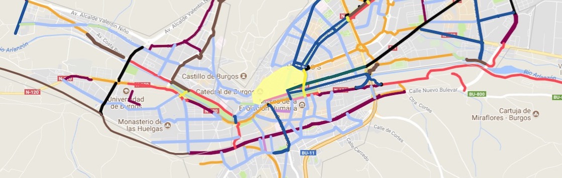 fragmento de mapa de vías ciclistas de Burgos