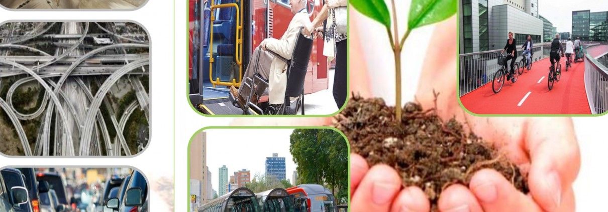 Mosaico de imágenes de tráfico y movilidad, coches, peatones, bicis