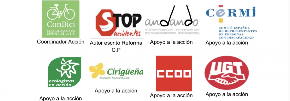 Logos de distintas asociaciones que apoyan la campaña de la reforma del Código penal en termino de seguridad vial ciclista