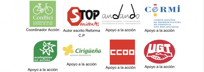 Logos de distintas asociaciones que apoyan la campaña de la reforma del Código penal en termino de seguridad vial ciclista