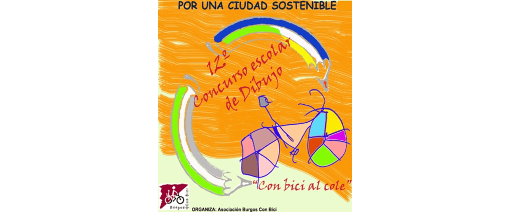 Cartel convocatoria de concurso de dibujo escolar con bici al cole