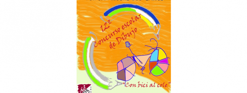 Cartel convocatoria de concurso de dibujo escolar con bici al cole