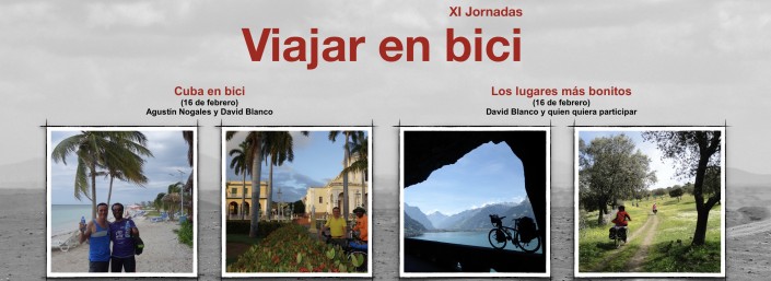 Fragmento del cartel de las jornadas con 4 fotos de lugares visitados en el viaje a Cuba y otros