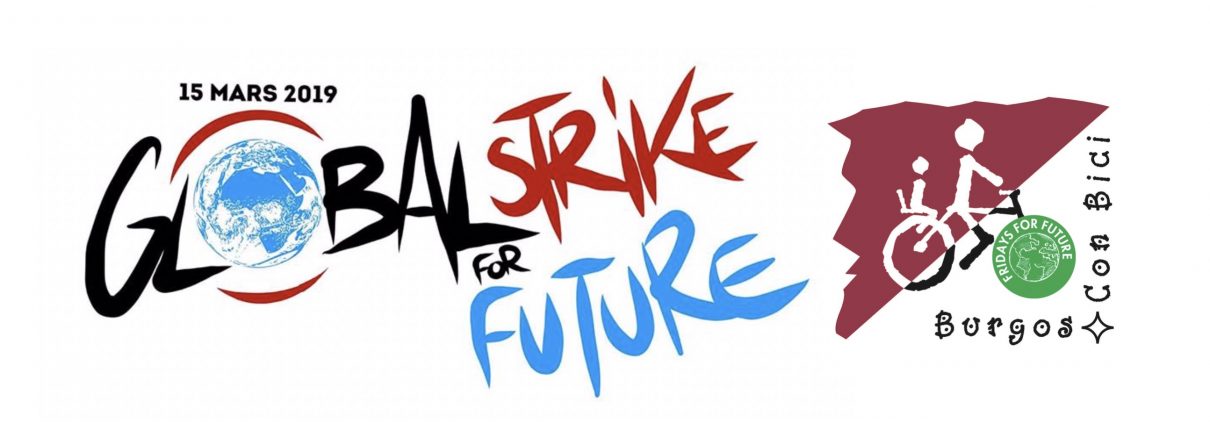 Logo de la Global Strike for Future y logo de Burgos Con Bic el de Fridays for future como rueda delantera