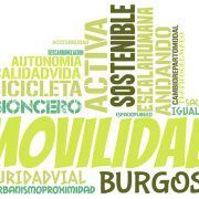 Nube de palabras relacionadas con la movilidad sostenible. Bicicleta, activa, seguridad vial, andando, calidad de vida, saludable, etc.