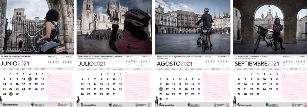 Distintas páginas del Calendario de Princessbikes a favor de ADACEBUR