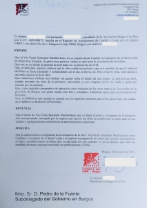 Denuncia del estado no apto para el uso de bicicletas de la Vía Verde Santander Mediterráneo entre Cojóbar y Cascajares de Bureba. Solicitud de reparación a la Subdelegación del gobierno en Burgos