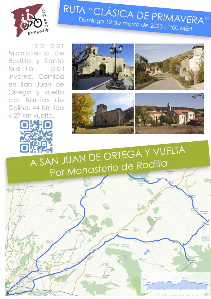 Cartel de ruta de Burgos con Bici. A San Juan de Ortega por Monasterio de Rodialla