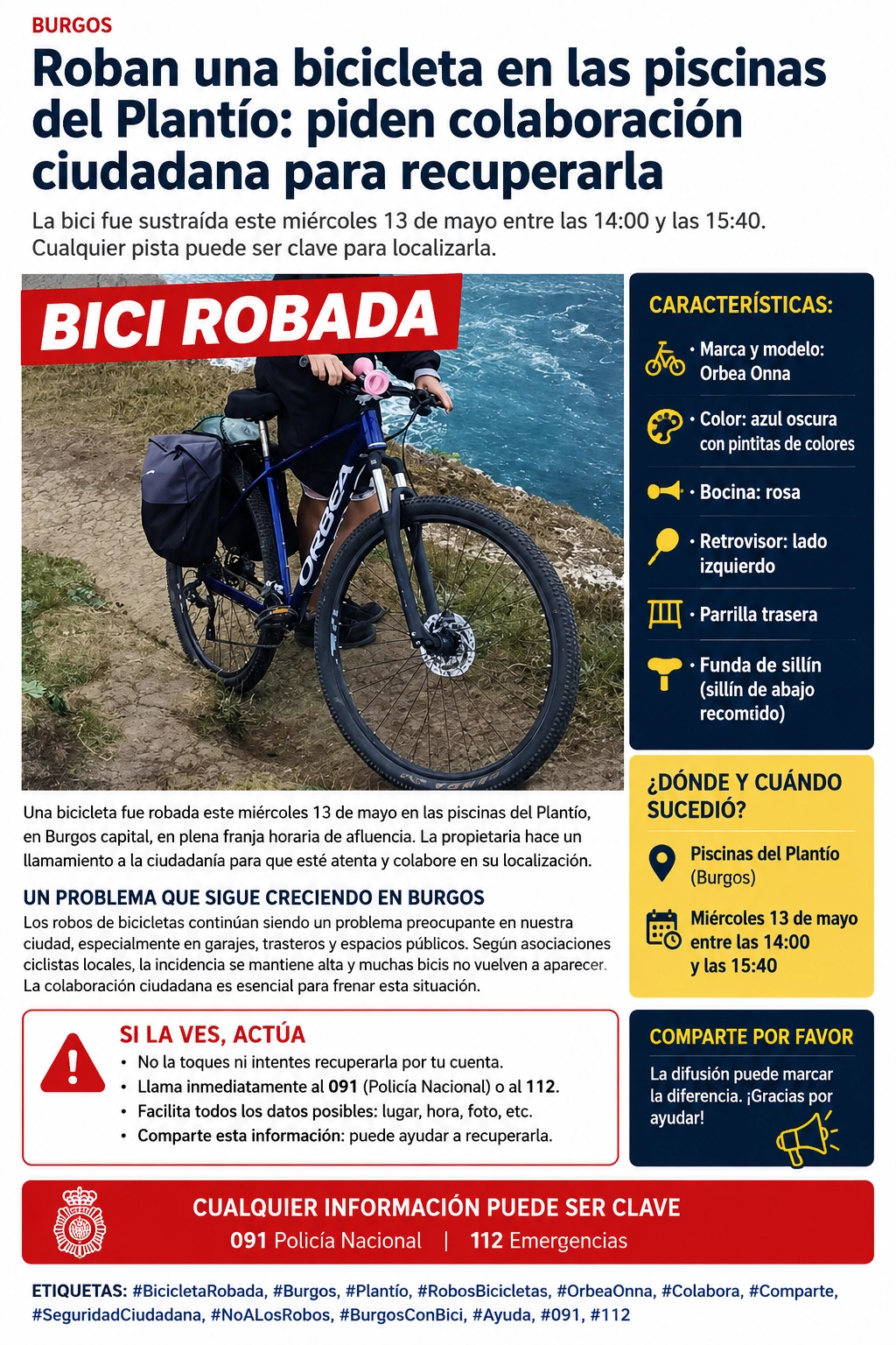 Robo de bicicleta en el Plantío