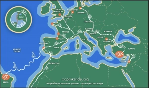 Mapa de rutas de las distintas marchas en bici a la cop31